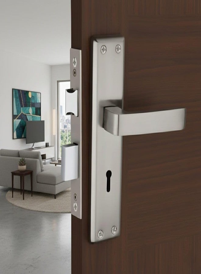 Trevi mortice lock set طقم قفل نقر شديد التحمل من تريفي بمقبض أنيق - لون فضي | مثالي للأبواب الخشبية الرئيسية | يشمل جسم القفل والمفاتيح والبراغي | مناسب للأبواب بسمك 28-40 مم - Image 1